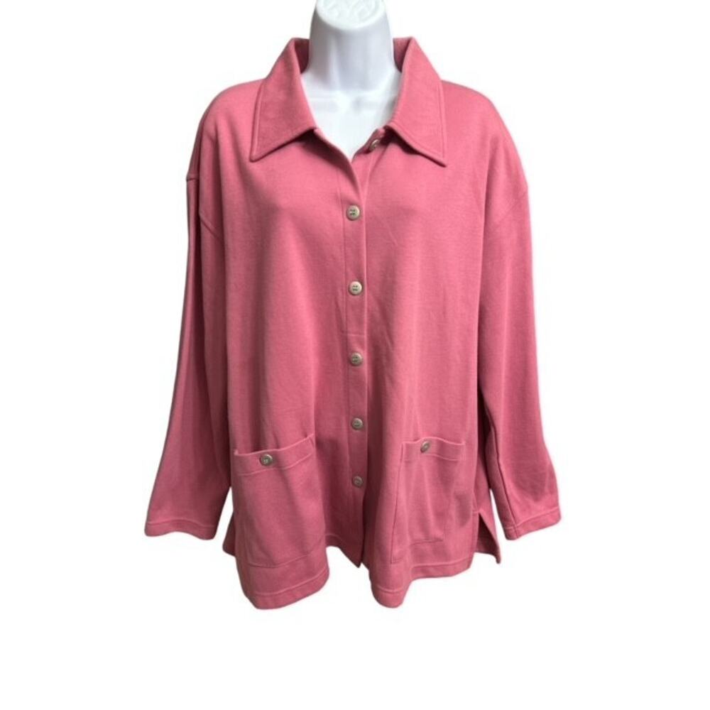 Herman Geist Blazer Jacket Plus 1X Pink Mauve Polyester Cotton Stretch Pockets